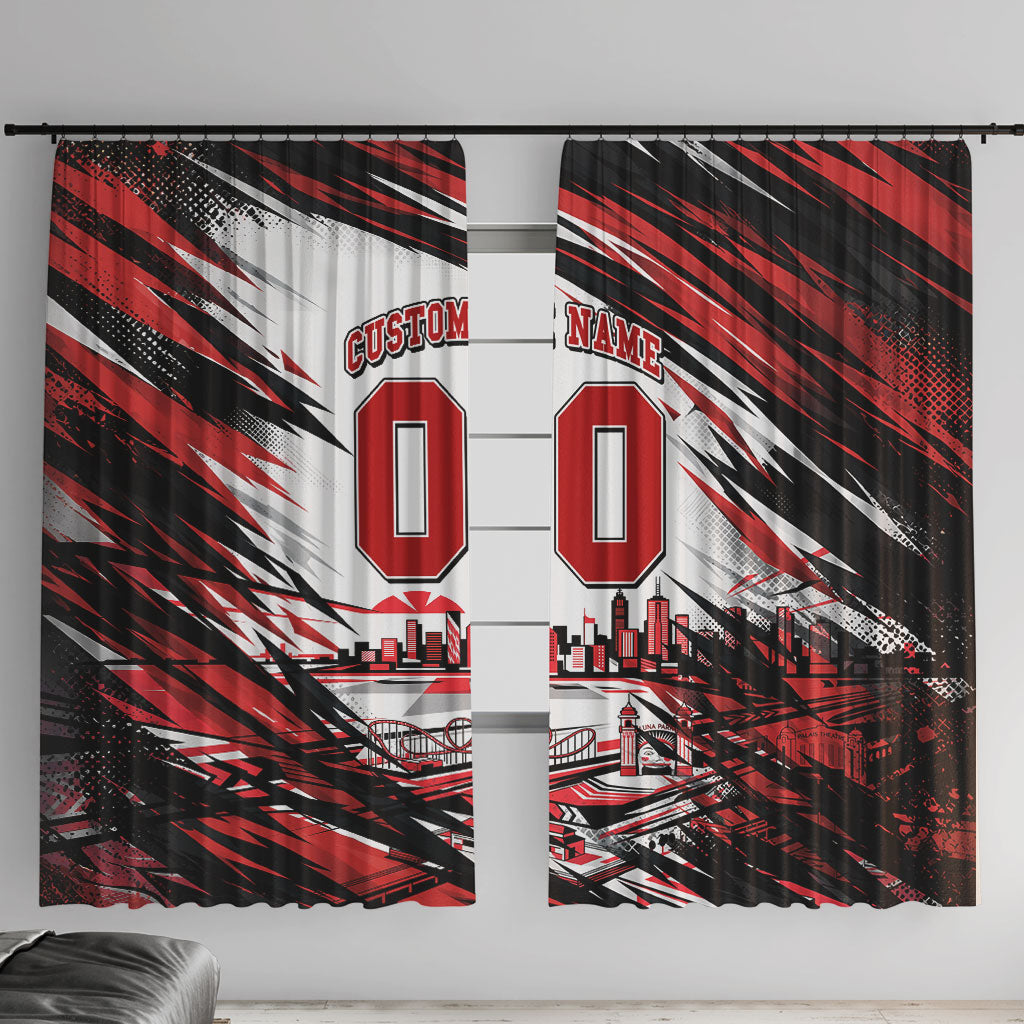 Personalised St Kilda Saints Fan Pride Window Curtain Crusader Mascot Graphic Art With Melbourne City Skyline