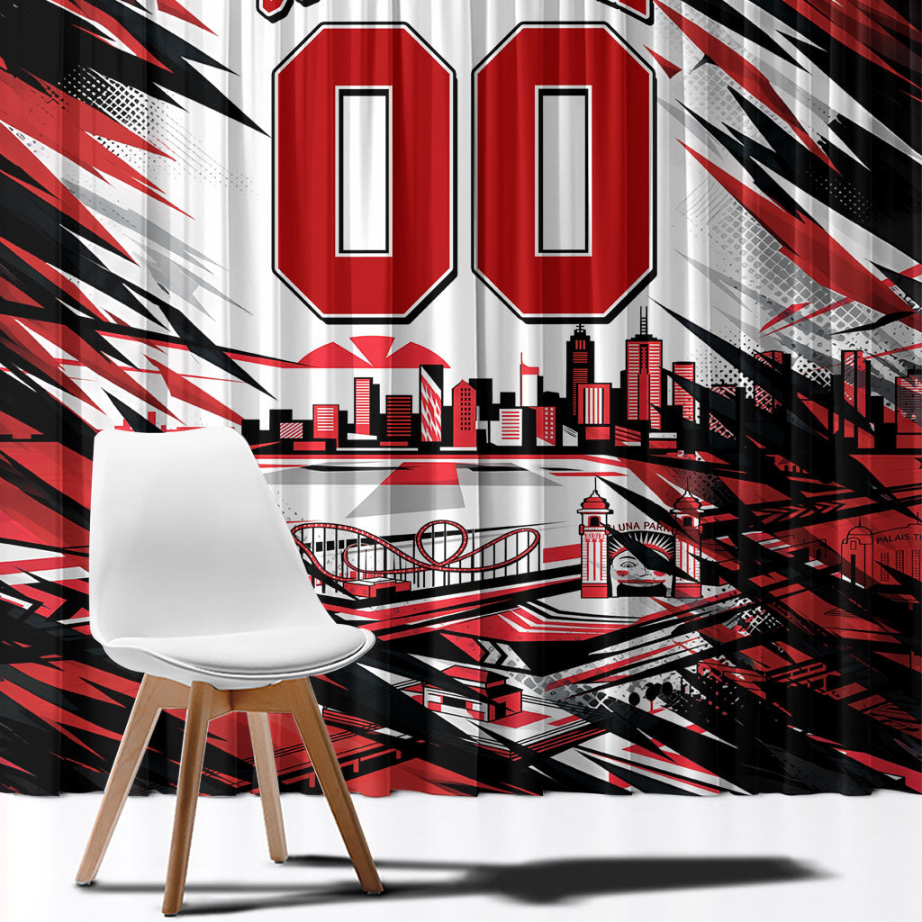 Personalised St Kilda Saints Fan Pride Window Curtain Crusader Mascot Graphic Art With Melbourne City Skyline