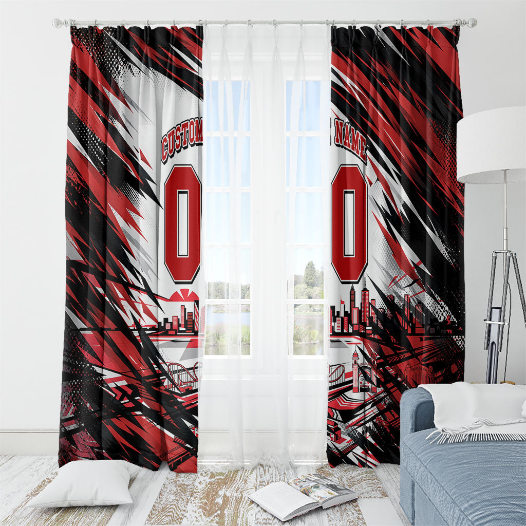 Personalised St Kilda Saints Fan Pride Window Curtain Crusader Mascot Graphic Art With Melbourne City Skyline