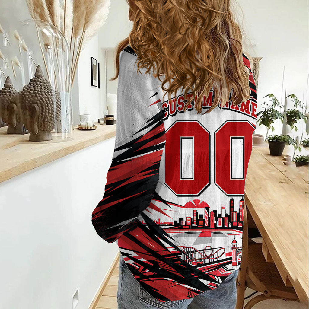 Personalised St Kilda Saints Fan Pride Women Casual Shirt Crusader Mascot Graphic Art With Melbourne City Skyline