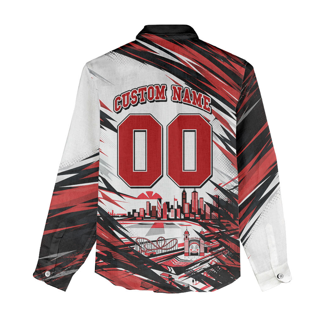 Personalised St Kilda Saints Fan Pride Women Casual Shirt Crusader Mascot Graphic Art With Melbourne City Skyline