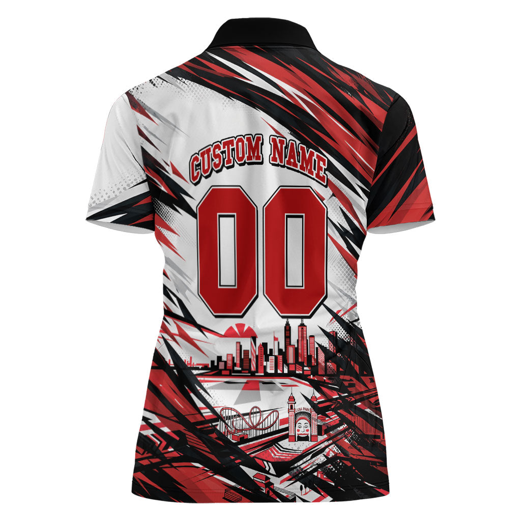 Personalised St Kilda Saints Fan Pride Women Polo Shirt Crusader Mascot Graphic Art With Melbourne City Skyline
