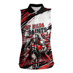 Personalised St Kilda Saints Fan Pride Women Sleeveless Polo Shirt Crusader Mascot Graphic Art With Melbourne City Skyline