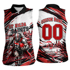 Personalised St Kilda Saints Fan Pride Women Sleeveless Polo Shirt Crusader Mascot Graphic Art With Melbourne City Skyline