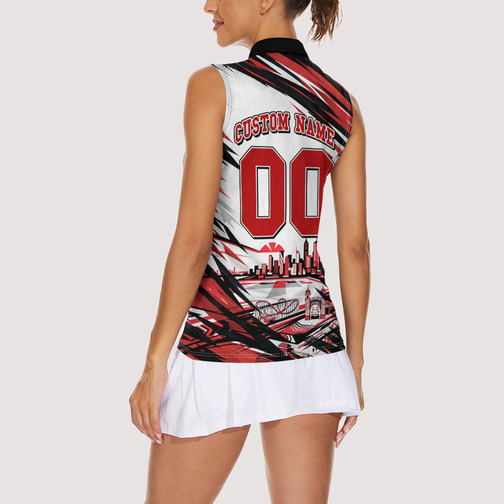 Personalised St Kilda Saints Fan Pride Women Sleeveless Polo Shirt Crusader Mascot Graphic Art With Melbourne City Skyline