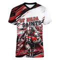 Personalised St Kilda Saints Fan Pride Women V-Neck T-Shirt Crusader Mascot Graphic Art With Melbourne City Skyline