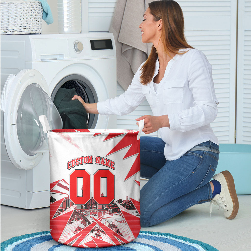 Personalised Sydney Swans Fan Pride Laundry Basket Fierce Swan Mascot Graphic Art With Sydney City Skyline