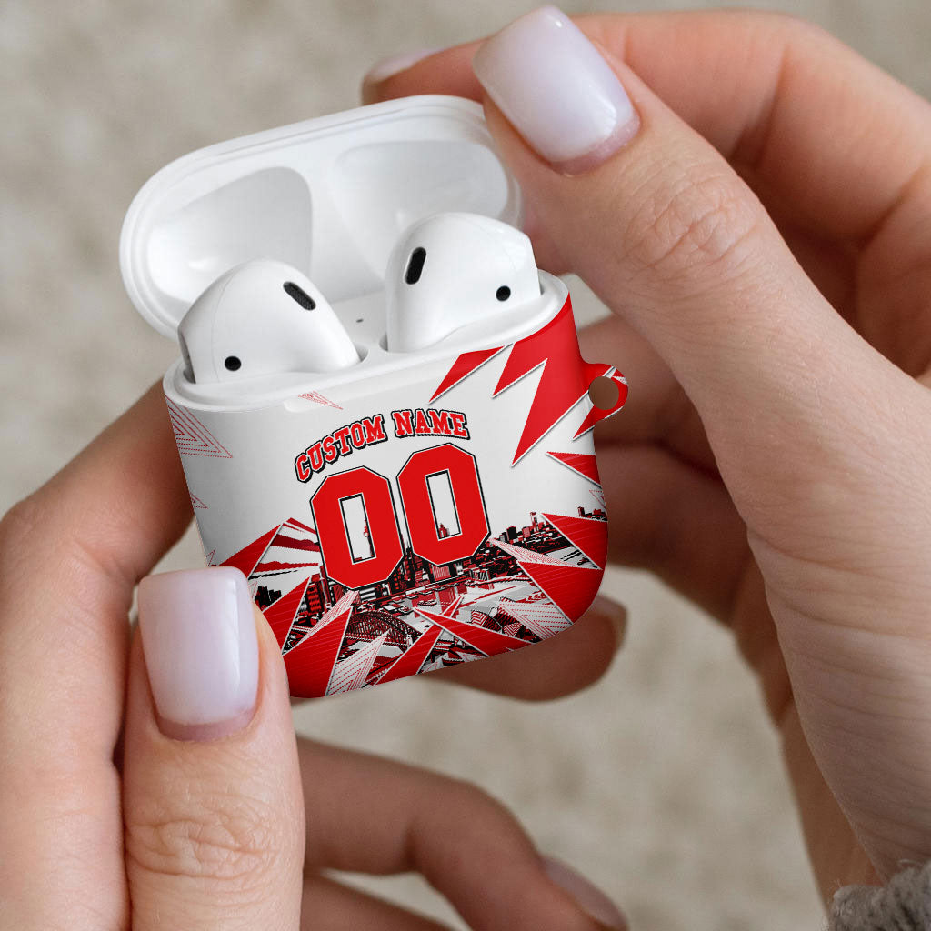 Personalised Sydney Swans Fan Pride AirPods Case Fierce Swan Mascot Graphic Art With Sydney City Skyline