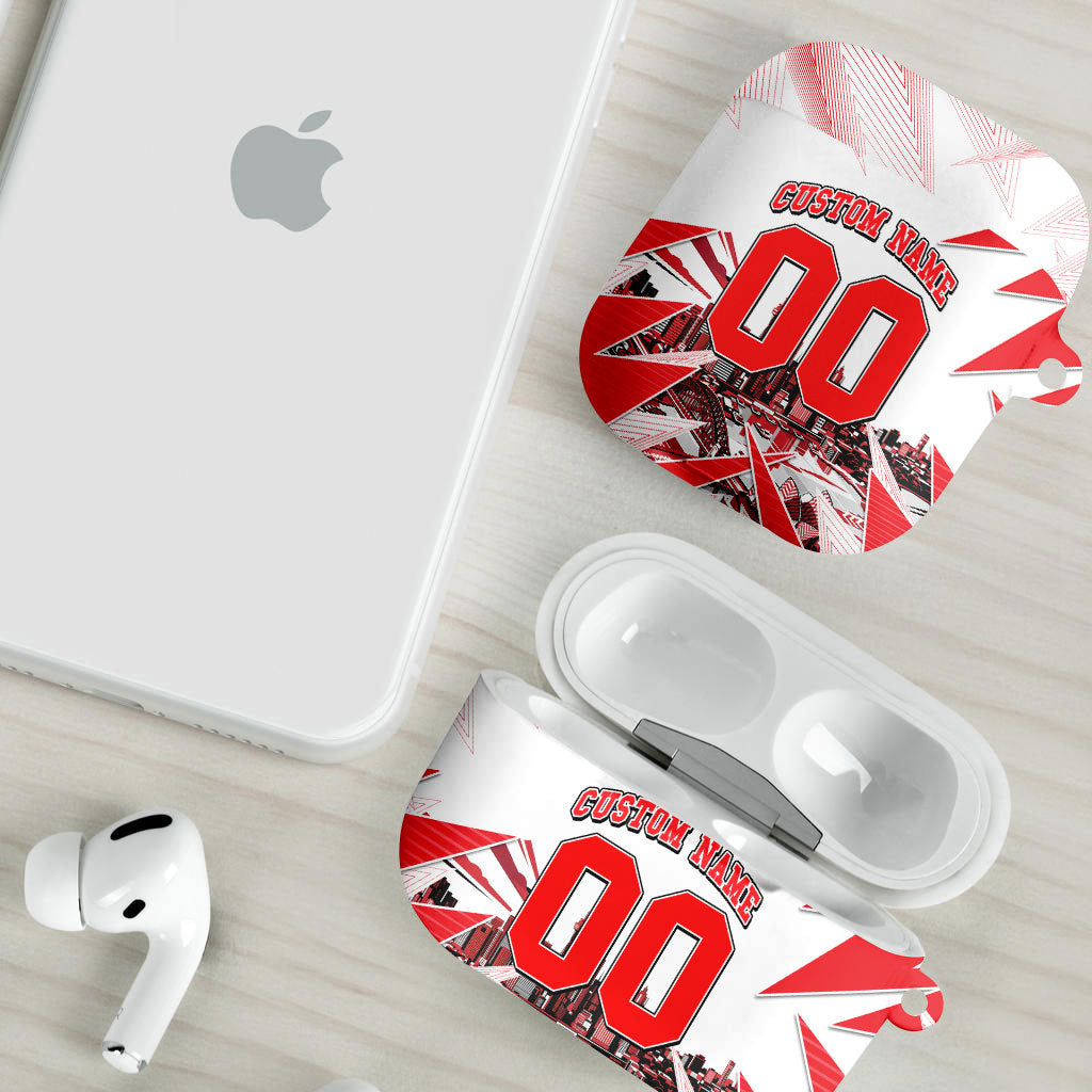 Personalised Sydney Swans Fan Pride AirPods Case Fierce Swan Mascot Graphic Art With Sydney City Skyline