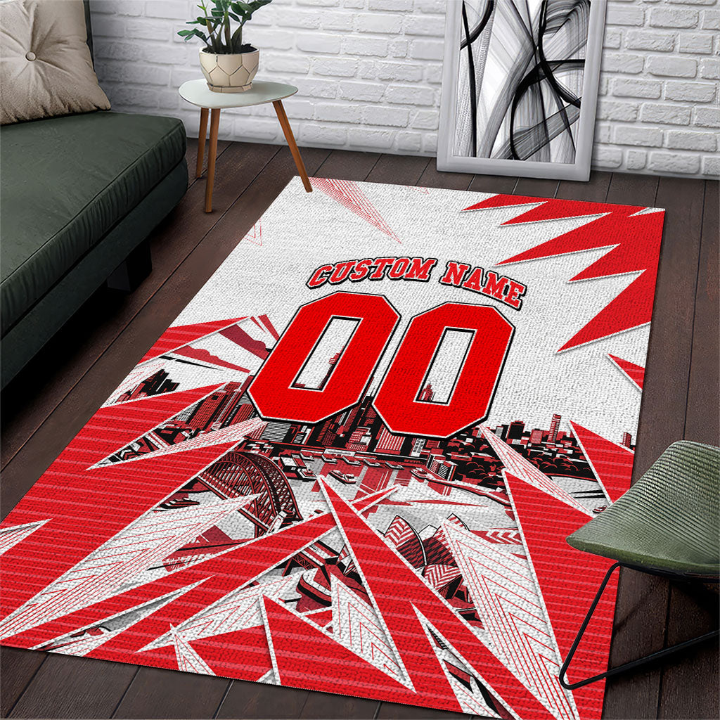 Personalised Sydney Swans Fan Pride Area Rug Fierce Swan Mascot Graphic Art With Sydney City Skyline