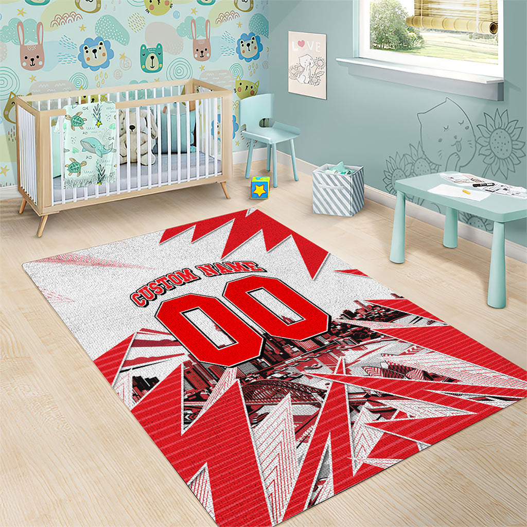 Personalised Sydney Swans Fan Pride Area Rug Fierce Swan Mascot Graphic Art With Sydney City Skyline