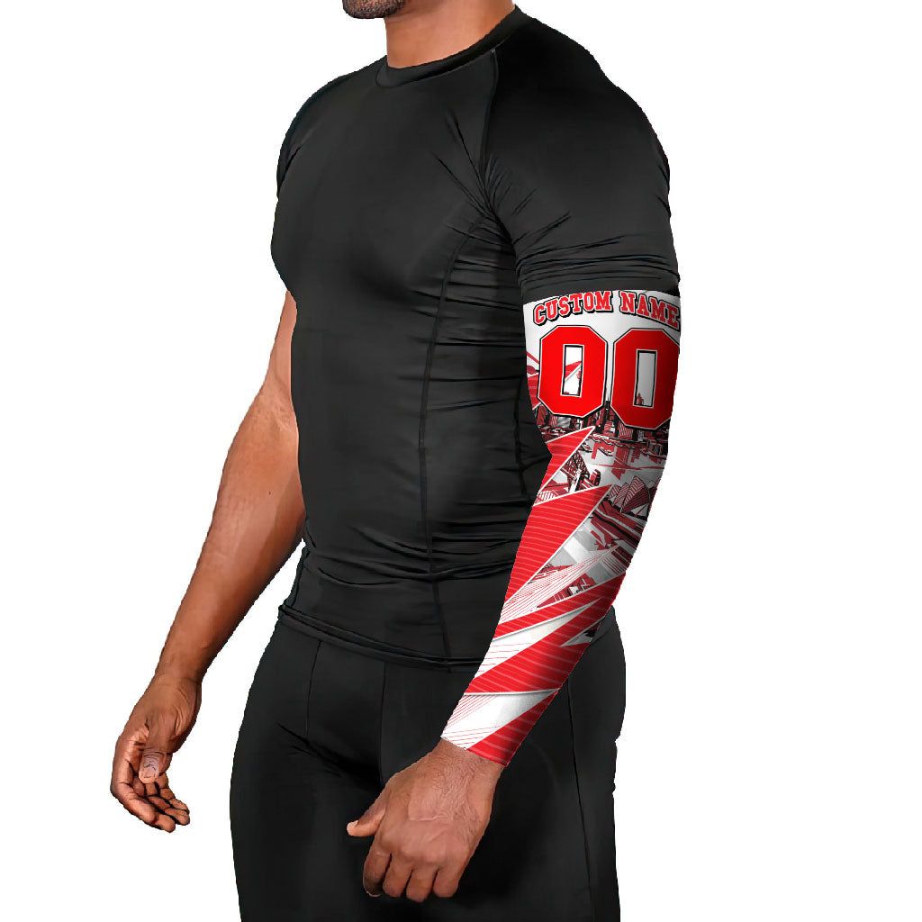 Personalised Sydney Swans Fan Pride Arm Sleeves Fierce Swan Mascot Graphic Art With Sydney City Skyline