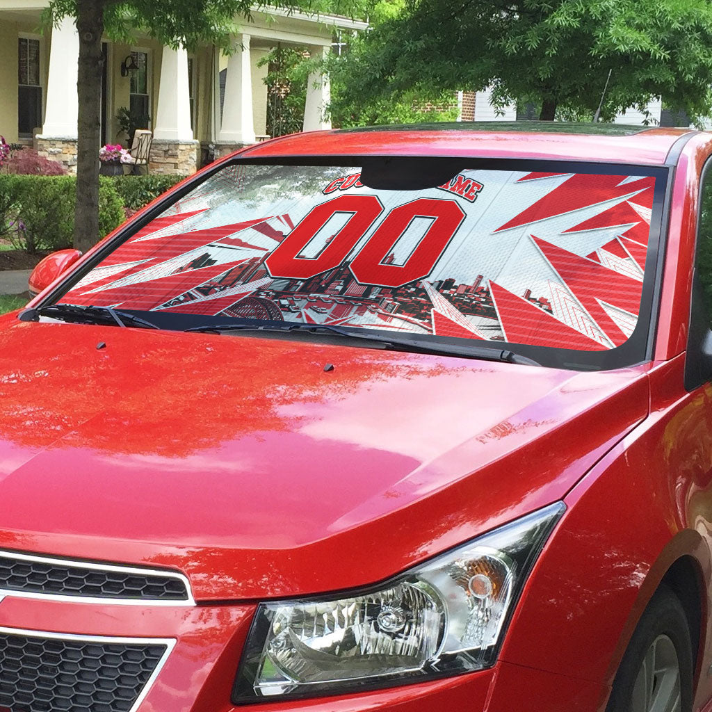 Personalised Sydney Swans Fan Pride Auto Sun Shade Fierce Swan Mascot Graphic Art With Sydney City Skyline