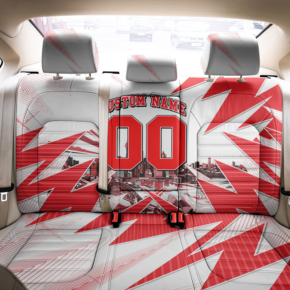 Personalised Sydney Swans Fan Pride Back Car Seat Cover Fierce Swan Mascot Graphic Art With Sydney City Skyline