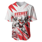 Personalised Sydney Swans Fan Pride Baseball Jersey Fierce Swan Mascot Graphic Art With Sydney City Skyline