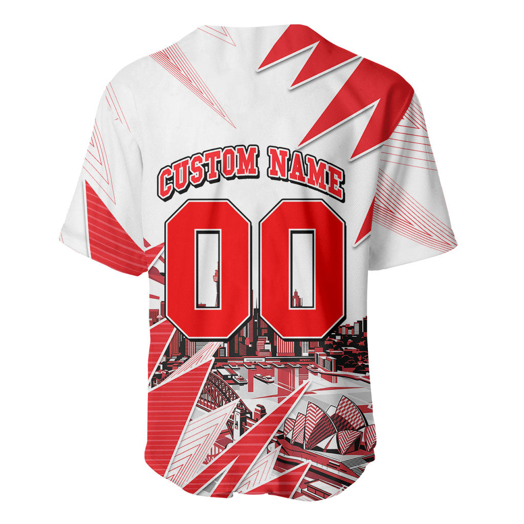 Personalised Sydney Swans Fan Pride Baseball Jersey Fierce Swan Mascot Graphic Art With Sydney City Skyline