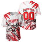 Personalised Sydney Swans Fan Pride Baseball Jersey Fierce Swan Mascot Graphic Art With Sydney City Skyline