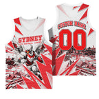Personalised Sydney Swans Fan Pride Basketball Jersey Fierce Swan Mascot Graphic Art With Sydney City Skyline