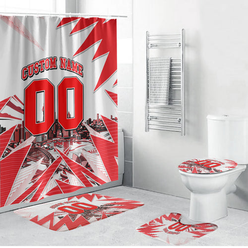 Personalised Sydney Swans Fan Pride Bathroom Set Fierce Swan Mascot Graphic Art With Sydney City Skyline