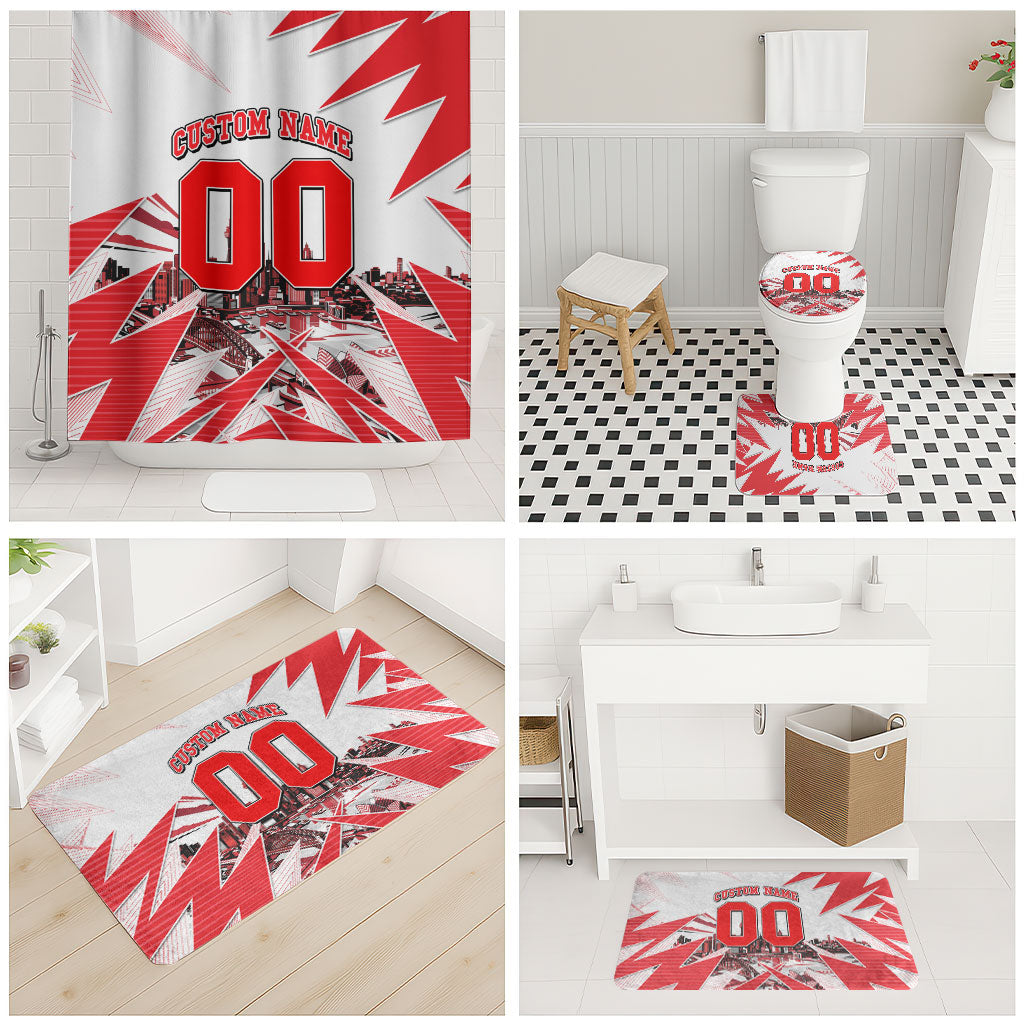 Personalised Sydney Swans Fan Pride Bathroom Set Fierce Swan Mascot Graphic Art With Sydney City Skyline