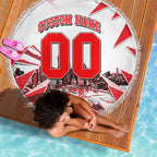 Personalised Sydney Swans Fan Pride Beach Blanket Fierce Swan Mascot Graphic Art With Sydney City Skyline