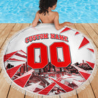 Personalised Sydney Swans Fan Pride Beach Blanket Fierce Swan Mascot Graphic Art With Sydney City Skyline