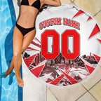 Personalised Sydney Swans Fan Pride Beach Blanket Fierce Swan Mascot Graphic Art With Sydney City Skyline