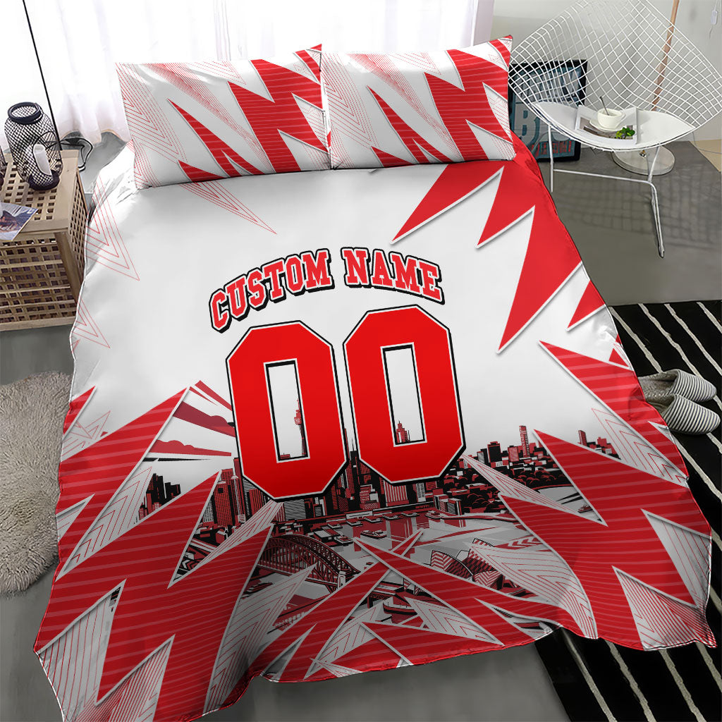 Personalised Sydney Swans Fan Pride Bedding Set Fierce Swan Mascot Graphic Art With Sydney City Skyline