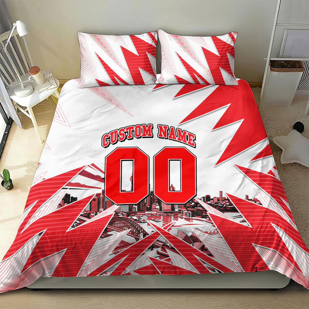 Personalised Sydney Swans Fan Pride Bedding Set Fierce Swan Mascot Graphic Art With Sydney City Skyline
