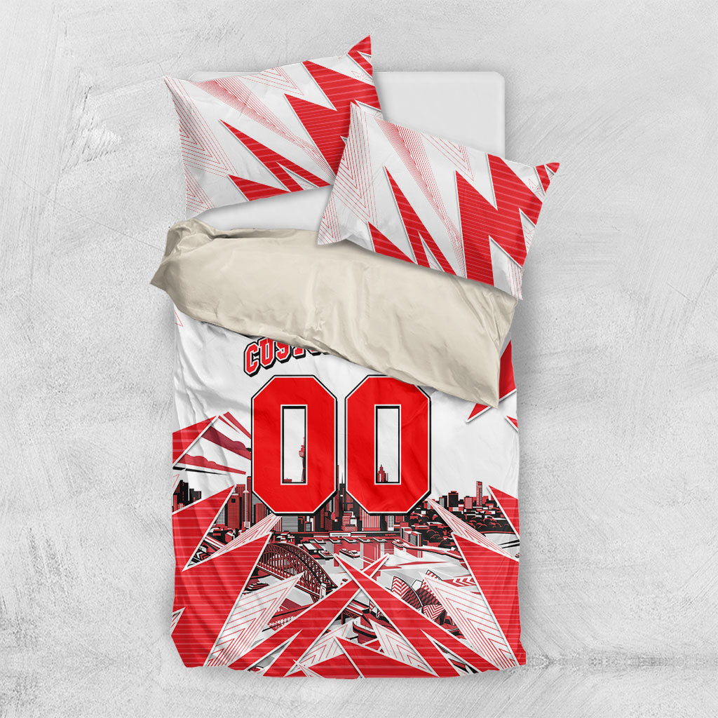 Personalised Sydney Swans Fan Pride Bedding Set Fierce Swan Mascot Graphic Art With Sydney City Skyline