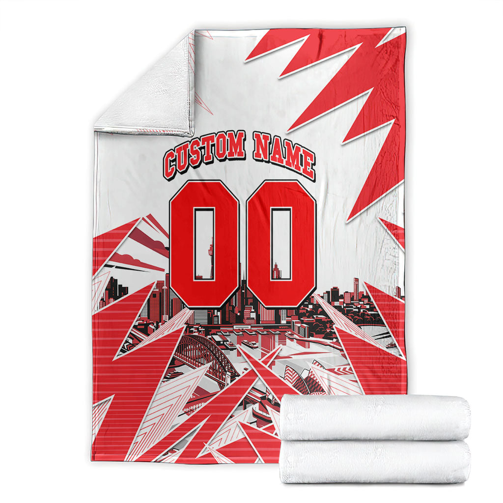 Personalised Sydney Swans Fan Pride Blanket Fierce Swan Mascot Graphic Art With Sydney City Skyline
