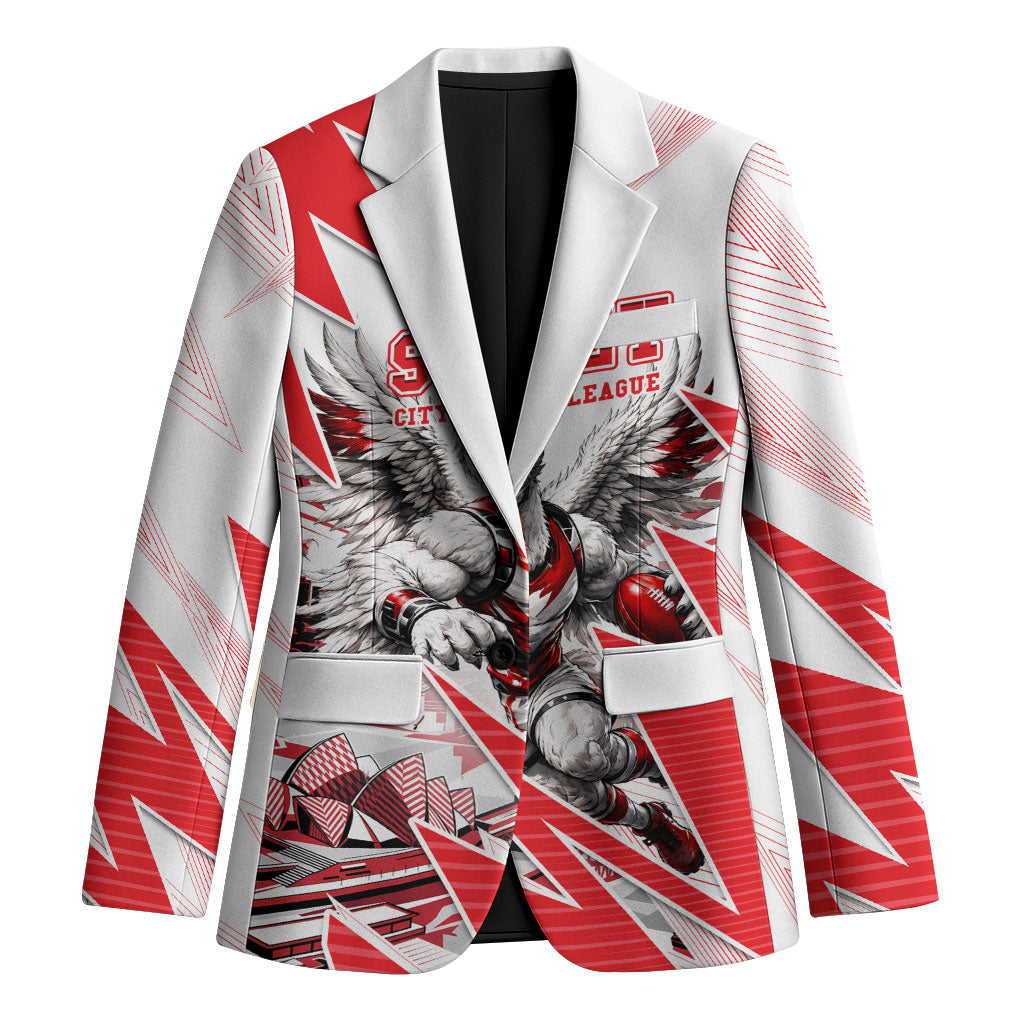 Personalised Sydney Swans Fan Pride Blazer Fierce Swan Mascot Graphic Art With Sydney City Skyline
