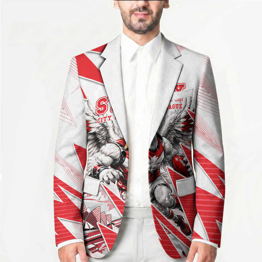 Personalised Sydney Swans Fan Pride Blazer Fierce Swan Mascot Graphic Art With Sydney City Skyline
