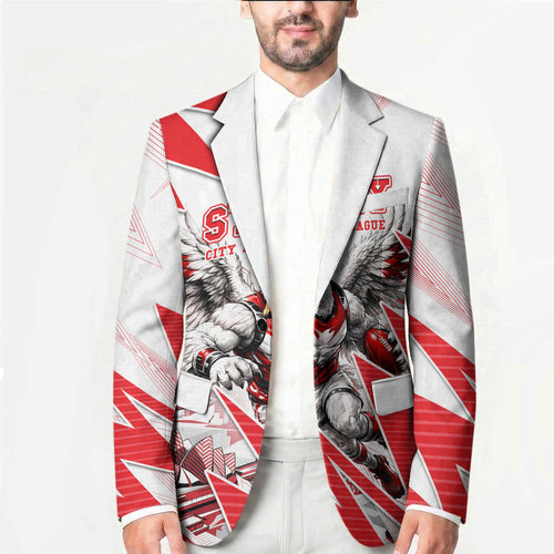 Personalised Sydney Swans Fan Pride Blazer Fierce Swan Mascot Graphic Art With Sydney City Skyline