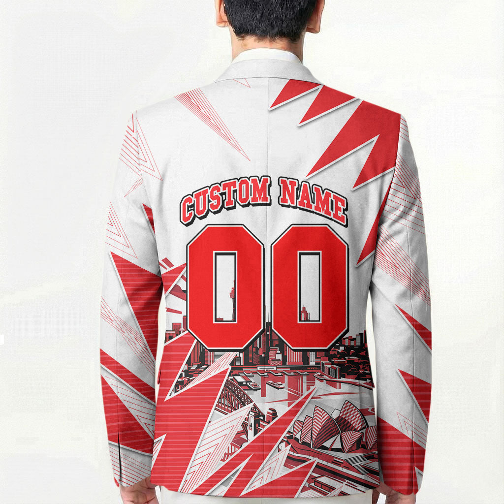 Personalised Sydney Swans Fan Pride Blazer Fierce Swan Mascot Graphic Art With Sydney City Skyline