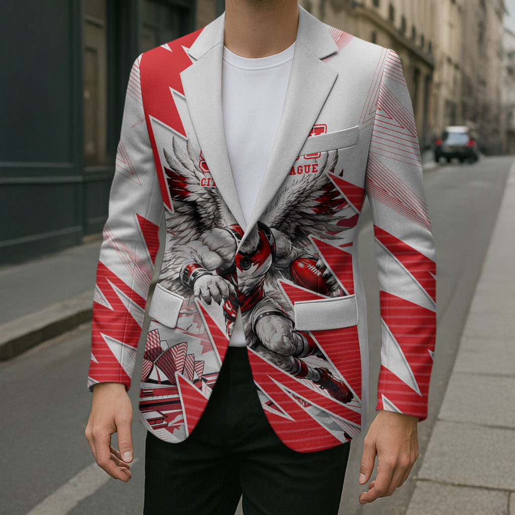 Personalised Sydney Swans Fan Pride Blazer Fierce Swan Mascot Graphic Art With Sydney City Skyline