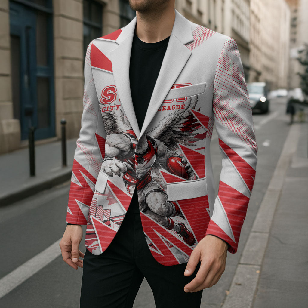 Personalised Sydney Swans Fan Pride Blazer Fierce Swan Mascot Graphic Art With Sydney City Skyline