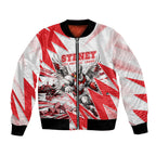 Personalised Sydney Swans Fan Pride Bomber Jacket Fierce Swan Mascot Graphic Art With Sydney City Skyline