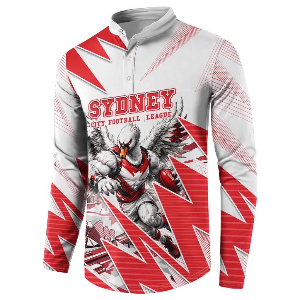 Personalised Sydney Swans Fan Pride Button Sweatshirt Fierce Swan Mascot Graphic Art With Sydney City Skyline