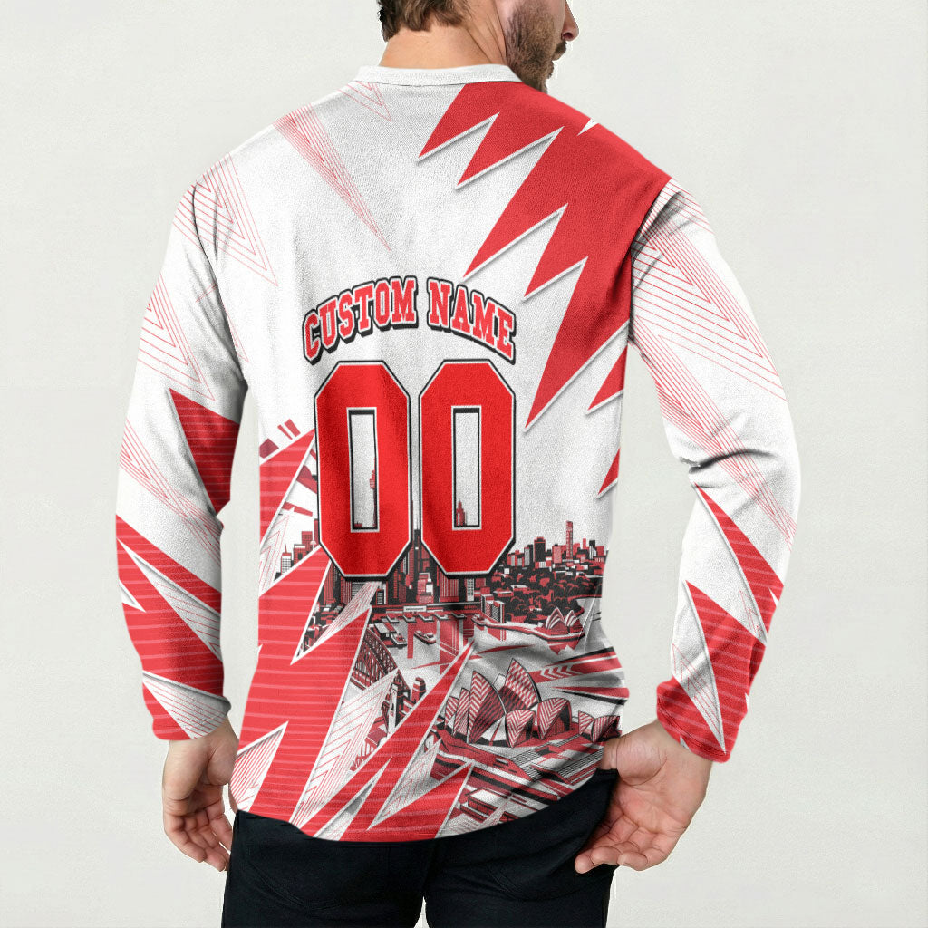 Personalised Sydney Swans Fan Pride Button Sweatshirt Fierce Swan Mascot Graphic Art With Sydney City Skyline