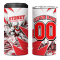 Personalised Sydney Swans Fan Pride 4 in 1 Can Cooler Tumbler Fierce Swan Mascot Graphic Art With Sydney City Skyline