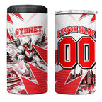 Personalised Sydney Swans Fan Pride 4 in 1 Can Cooler Tumbler Fierce Swan Mascot Graphic Art With Sydney City Skyline