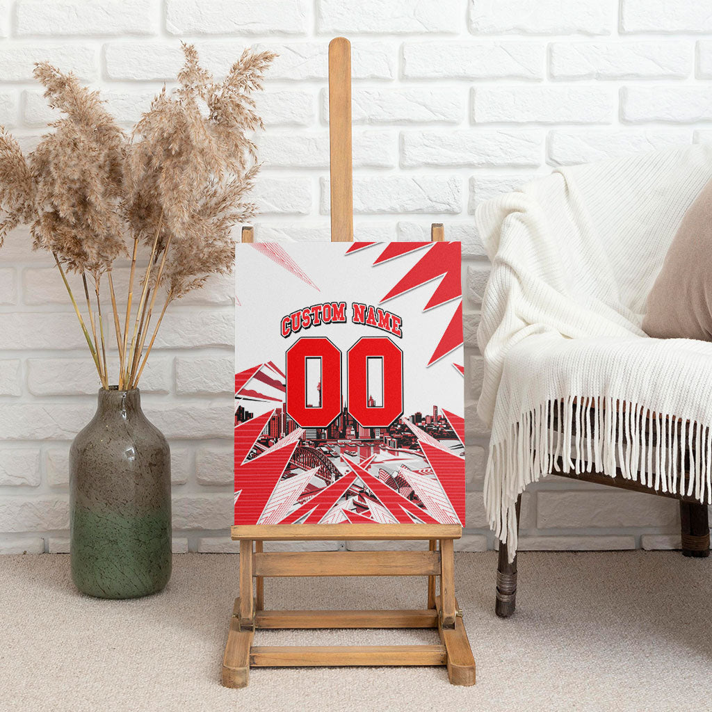 Personalised Sydney Swans Fan Pride Canvas Wall Art Fierce Swan Mascot Graphic Art With Sydney City Skyline
