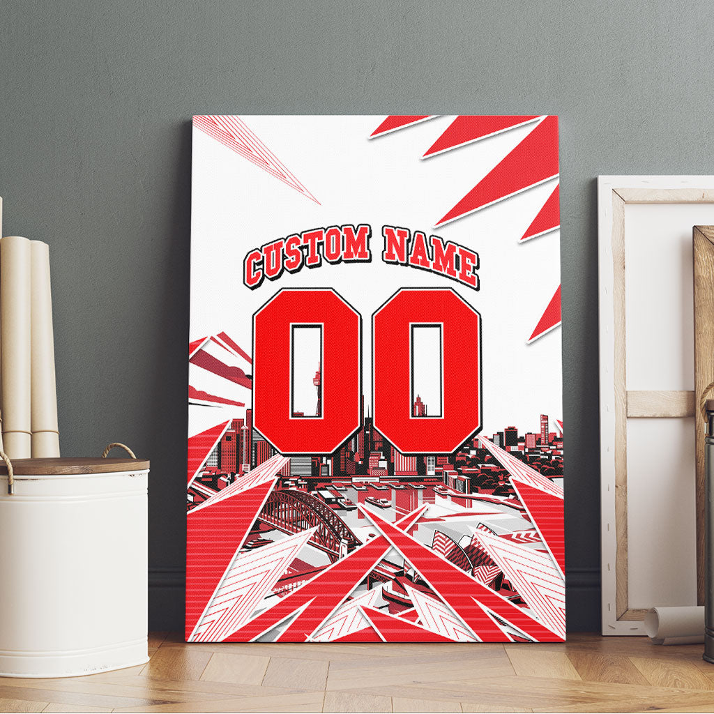 Personalised Sydney Swans Fan Pride Canvas Wall Art Fierce Swan Mascot Graphic Art With Sydney City Skyline