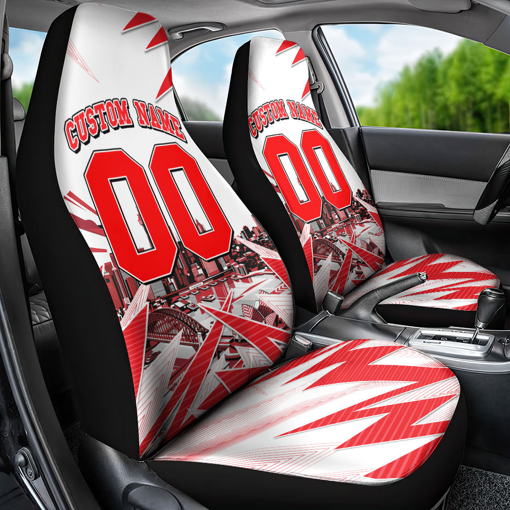Personalised Sydney Swans Fan Pride Car Seat Cover Fierce Swan Mascot Graphic Art With Sydney City Skyline