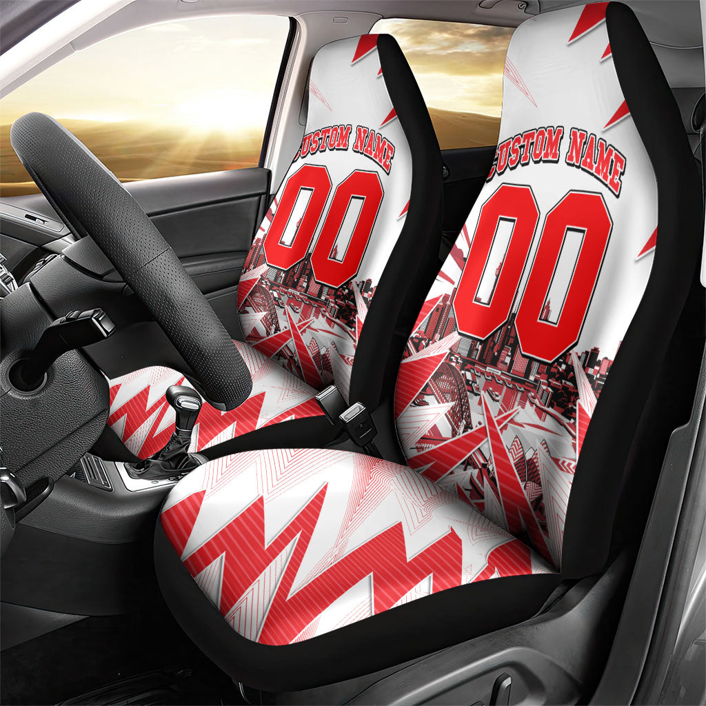 Personalised Sydney Swans Fan Pride Car Seat Cover Fierce Swan Mascot Graphic Art With Sydney City Skyline