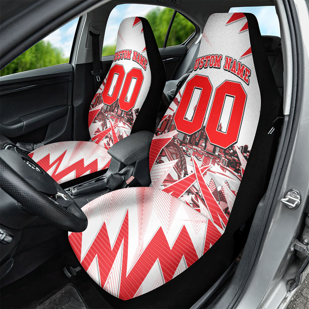 Personalised Sydney Swans Fan Pride Car Seat Cover Fierce Swan Mascot Graphic Art With Sydney City Skyline