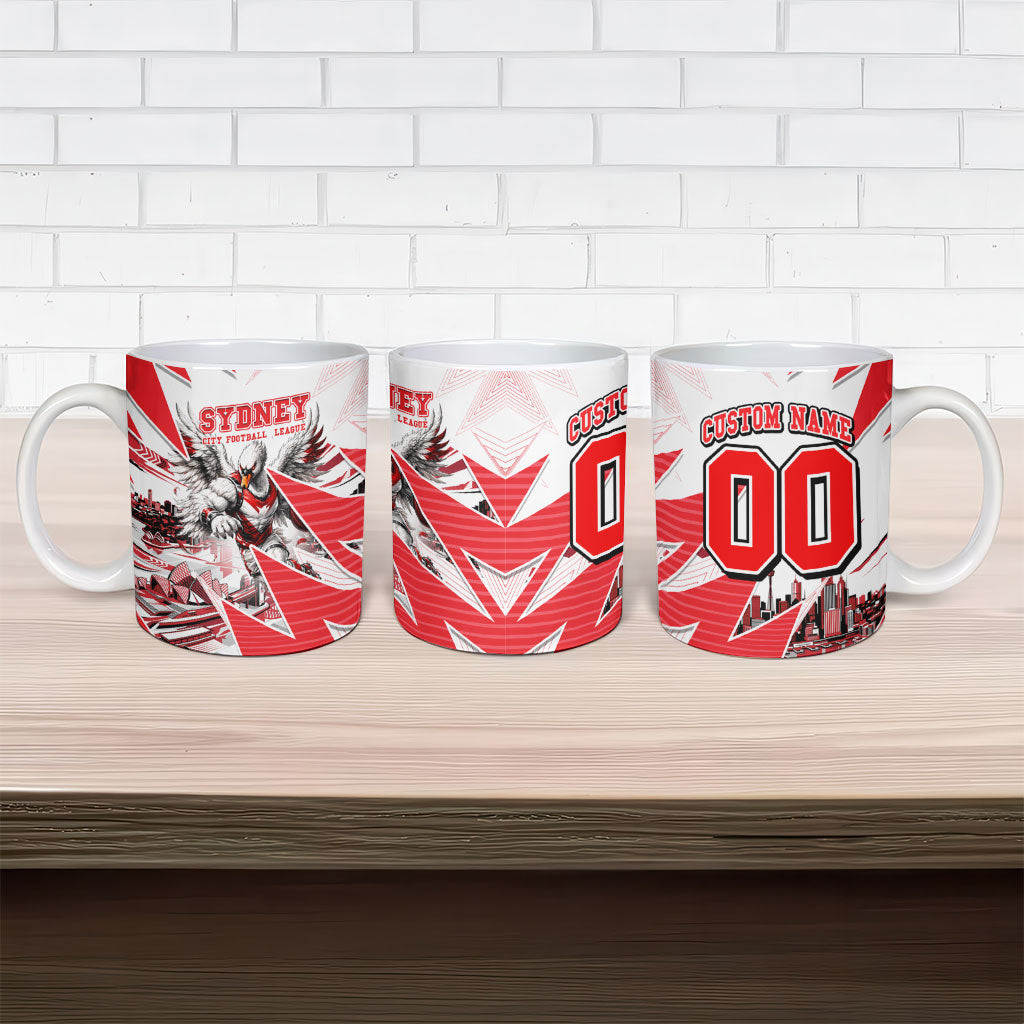 Personalised Sydney Swans Fan Pride Ceramic Mug Fierce Swan Mascot Graphic Art With Sydney City Skyline