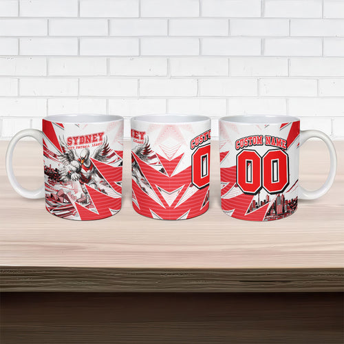 Personalised Sydney Swans Fan Pride Ceramic Mug Fierce Swan Mascot Graphic Art With Sydney City Skyline