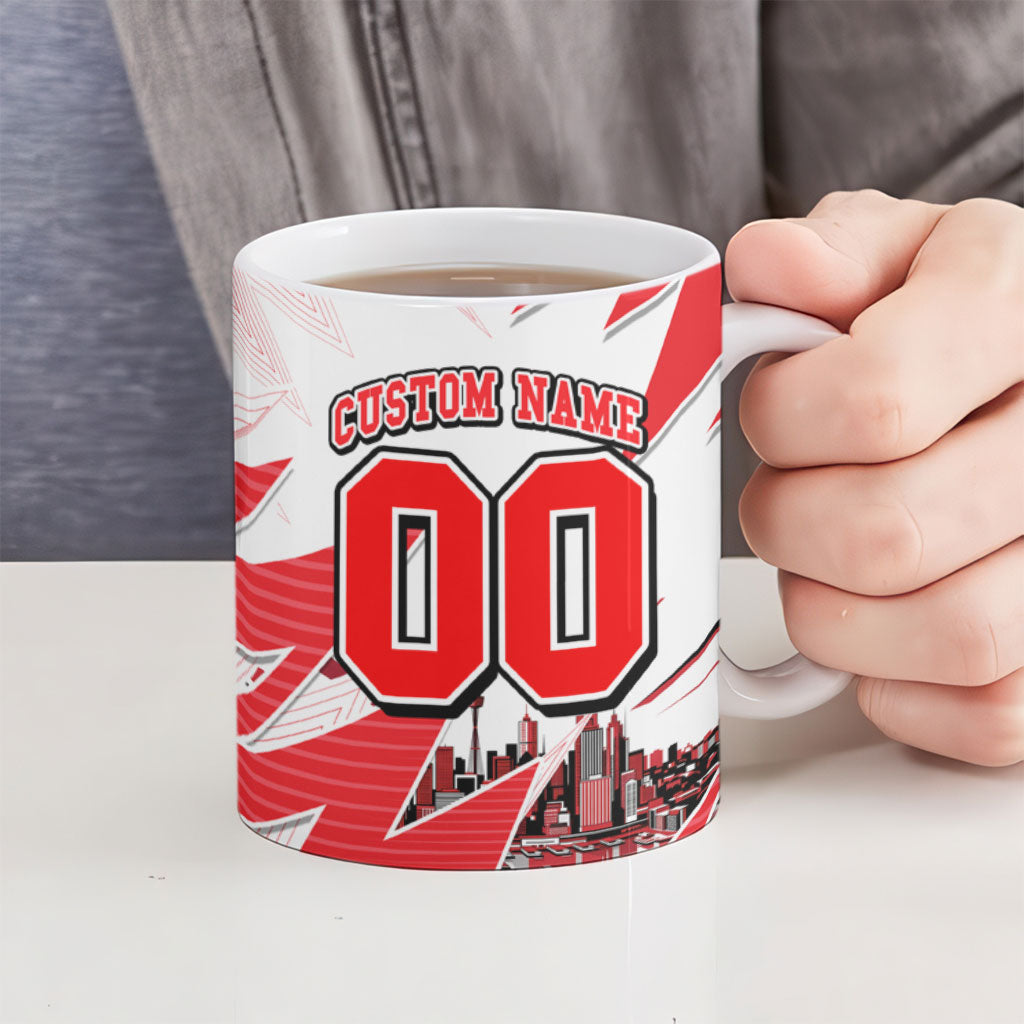 Personalised Sydney Swans Fan Pride Ceramic Mug Fierce Swan Mascot Graphic Art With Sydney City Skyline